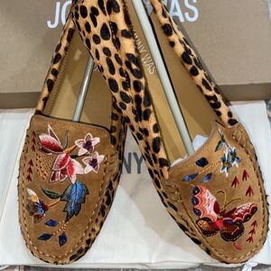 NIB 🌺Johnny Was  Moccasins Taline Leopard Print  Embroidered Genuine Calf Hair